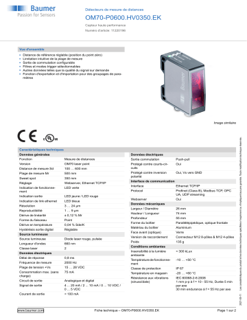 Baumer OM70-P0600.HV0350.EK Distance sensor Fiche technique | Fixfr