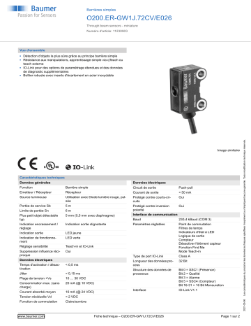 Baumer O200.ER-GW1J.72CV/E026 Through beam sensor Fiche technique | Fixfr