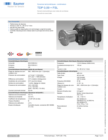 Baumer TDP 0,09 + FSL Tachogenerators - combination Fiche technique | Fixfr