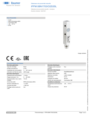 Baumer IFFM 08N1703/O2S35L Inductive proximity switch Fiche technique | Fixfr