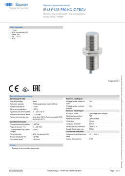 Baumer IR18.P12S-F50.NC1Z.7BCV Inductive proximity switch Fiche technique