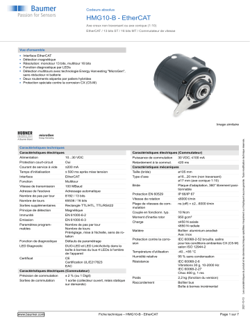 Baumer HMG10-B - EtherCAT Absolute encoder Fiche technique | Fixfr