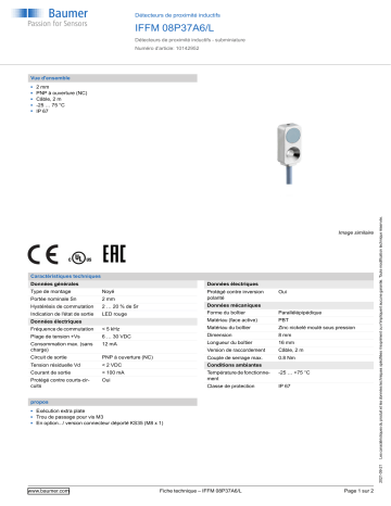 Baumer IFFM 08P37A6/L Inductive proximity switch Fiche technique | Fixfr