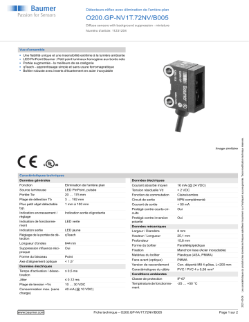 Baumer O200.GP-NV1T.72NV/B005 Diffuse sensor Fiche technique | Fixfr