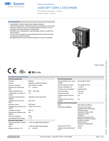 Baumer O200.SP.T-GW1J.72CV/H006 SmartReflect Light barrier Fiche technique | Fixfr