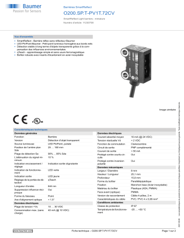 Baumer O200.SP.T-PV1T.72CV SmartReflect Light barrier Fiche technique | Fixfr