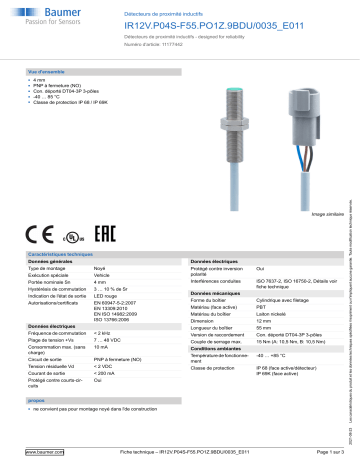 Baumer IR12V.P04S-F55.PO1Z.9BDU/0035_E011 Inductive proximity switch Fiche technique | Fixfr