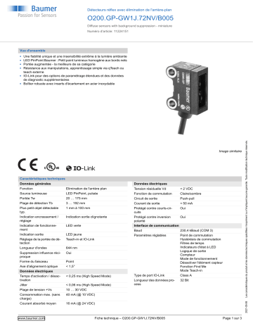 Baumer O200.GP-GW1J.72NV/B005 Diffuse sensor Fiche technique | Fixfr