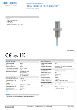 Baumer IR18V.P08S-F50.PO1Z.9BCU/E011 Inductive proximity switch Fiche technique