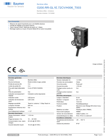 Baumer O200.RR-GL1E.72CV/H006_T003 Retro-reflective sensor Fiche technique | Fixfr