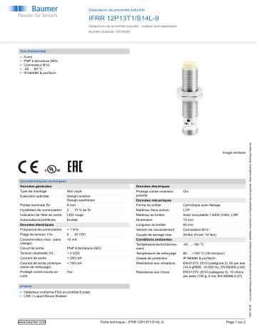 Baumer IFRR 12P13T1/S14L-9 Inductive proximity switch Fiche technique | Fixfr