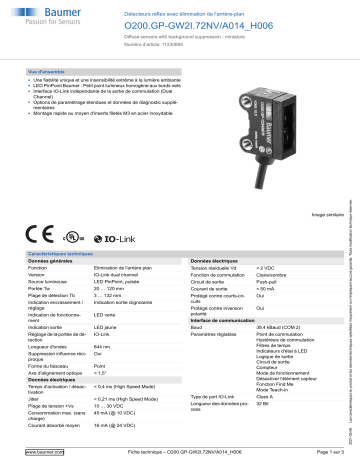 Baumer O200.GP-GW2I.72NV/A014_H006 Diffuse sensor Fiche technique | Fixfr