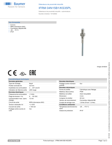 Baumer IFRM 04N15B1/KS35PL Inductive proximity switch Fiche technique | Fixfr