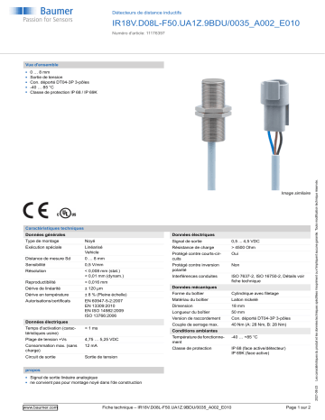 Baumer IR18V.D08L-F50.UA1Z.9BDU/0035_A002_E010 Inductive distance sensor Fiche technique | Fixfr