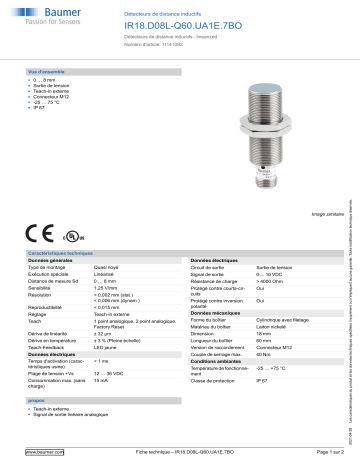 Baumer IR18.D08L-Q60.UA1E.7BO Inductive distance sensor Fiche technique | Fixfr