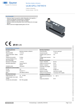 Baumer UL06-GP2J.7AF/H014 Ultrasonic through beam sensor Fiche technique