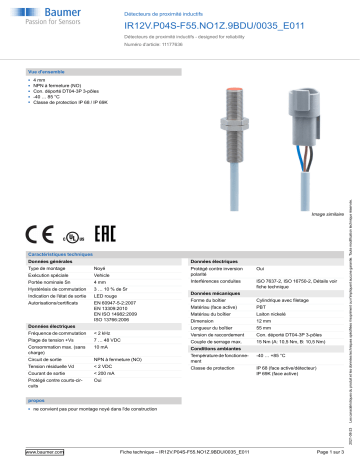 Baumer IR12V.P04S-F55.NO1Z.9BDU/0035_E011 Inductive proximity switch Fiche technique | Fixfr