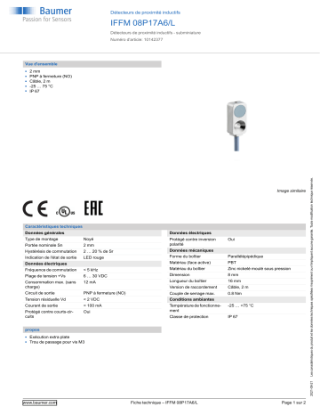 Baumer IFFM 08P17A6/L Inductive proximity switch Fiche technique | Fixfr