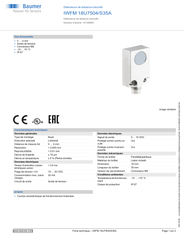 Baumer IWFM 18U7504/S35A Inductive distance sensor Fiche technique | Fixfr