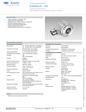 Baumer EAM580-SY - SSI Absolute encoder Fiche technique | Fixfr