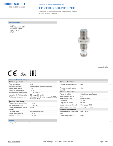 Baumer IR12.P06S-F50.PC1Z.7BO Inductive proximity switch Fiche technique | Fixfr