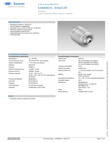 Baumer EAM580-K - EtherCAT Absolute encoder Fiche technique | Fixfr