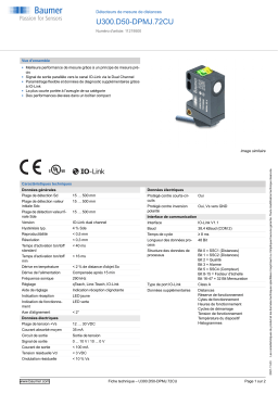 Baumer U300.D50-DPMJ.72CU Ultrasonic distance measuring sensor Fiche technique