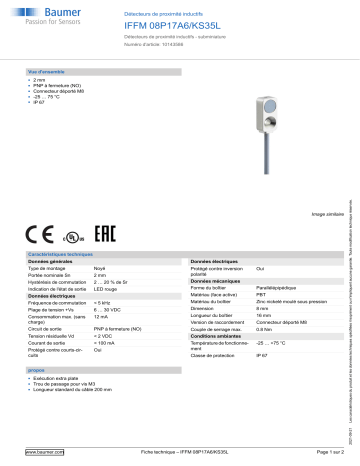 Baumer IFFM 08P17A6/KS35L Inductive proximity switch Fiche technique | Fixfr