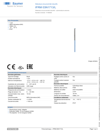 Baumer IFRM 03N1713/L Inductive proximity switch Fiche technique | Fixfr