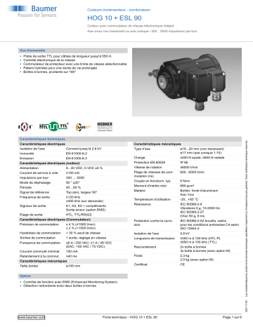 Baumer HOG 10 + ESL 90 Incremental encoders - combination Fiche technique | Fixfr