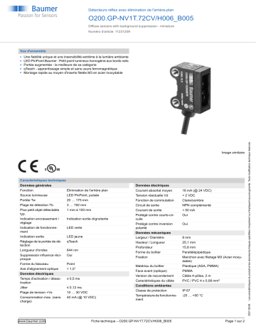 Baumer O200.GP-NV1T.72CV/H006_B005 Diffuse sensor Fiche technique | Fixfr