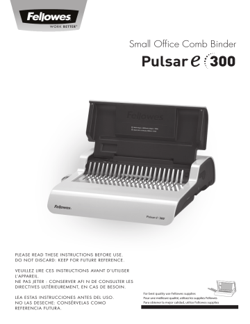 PULSAR E | Fellowes Pulsar™ E 300 Electric Comb Binding Machine w/Starter Kit Manuel du propriétaire | Fixfr