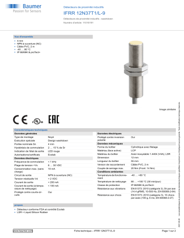 Baumer IFRR 12N37T1/L-9 Inductive proximity switch Fiche technique | Fixfr