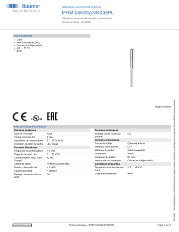 Baumer IFRM 04N35A3/KS35PL Inductive proximity switch Fiche technique | Fixfr