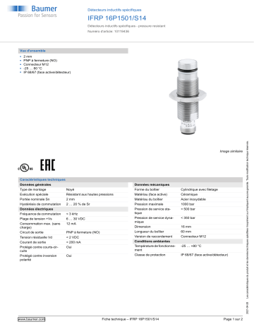 Baumer IFRP 16P1501/S14 Inductive sensors special version Fiche technique | Fixfr