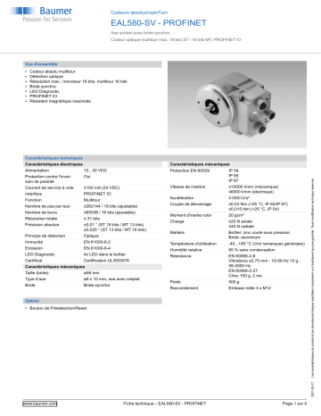 Baumer EAL580-SV - PROFINET Absolute encoder Fiche technique | Fixfr