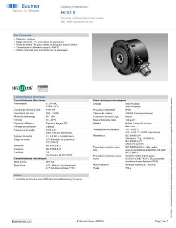 Baumer HOG 9 Incremental encoder Fiche technique | Fixfr