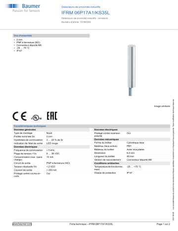 Baumer IFRM 06P17A1/KS35L Inductive proximity switch Fiche technique | Fixfr