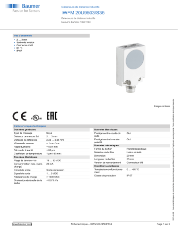 Baumer IWFM 20U9503/S35 Inductive distance sensor Fiche technique | Fixfr