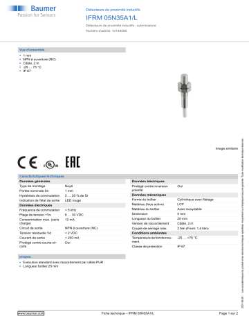 Baumer IFRM 05N35A1/L Inductive proximity switch Fiche technique | Fixfr