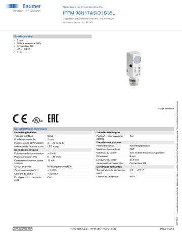 Baumer IFFM 08N17A5/O1S35L Inductive proximity switch Fiche technique | Fixfr