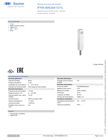 Baumer IFFM 06N35A1/O1L Inductive proximity switch Fiche technique | Fixfr