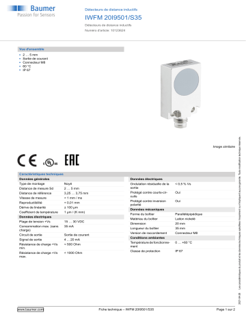 Baumer IWFM 20I9501/S35 Inductive distance sensor Fiche technique | Fixfr