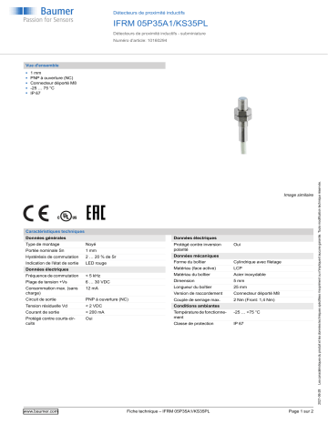 Baumer IFRM 05P35A1/KS35PL Inductive proximity switch Fiche technique | Fixfr