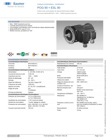 Baumer POG 90 + ESL 90 Incremental encoders - combination Fiche technique | Fixfr