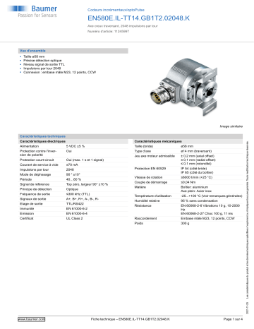 Baumer EN580E.IL-TT14.GB1T2.02048.K Incremental encoder Fiche technique | Fixfr