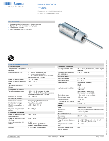 Baumer PF20S Flow measurement Fiche technique | Fixfr