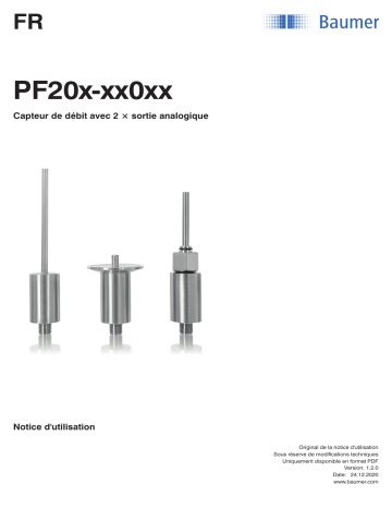 PF20H | Baumer PF20S Flow measurement Mode d'emploi | Fixfr
