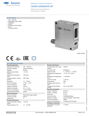 Baumer OADR 20I6585/S14F Distance sensor Fiche technique | Fixfr