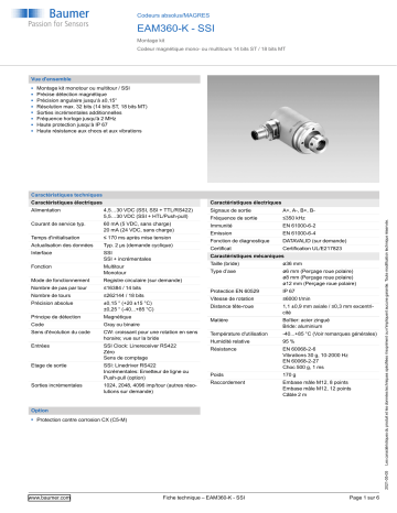 Baumer EAM360-K - SSI Absolute encoder Fiche technique | Fixfr